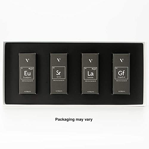 Vitruvi Essentials Kit, Essential Oil Starter Kit, 100% Pure Lavender, Eucalyptus, Grapefruit, Spruce, 4X 10Ml (0.3 Fl.oz) Bottles, 4 Count #TOP7