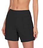 kiniswim Periode Badeanzug Bikini Bottoms Leakproof Shorts Hohe Taille mit Tasche Bademode Menstrual Badehose für Teen(Schwarz,M)