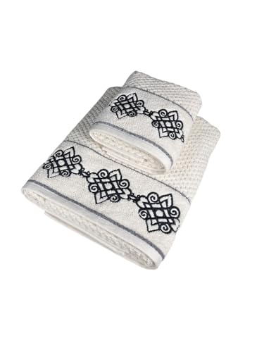 Image of SENSES by Riba Cotton Towel Set 550 GSM - Design 3, 2 Pcs| 1 Bath + 1 Hand Towels Combo | Super Soft, Absorbent, Lightweight, Antimicrobial, Low Linting