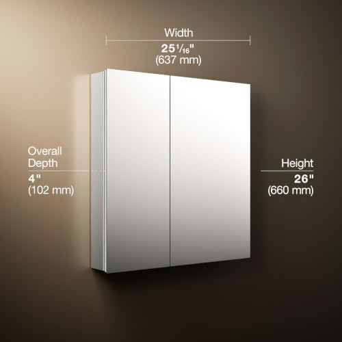 Image of Kohler 55063-NA Embark Slim Medicine Cabinet Mirror, Adjustable Shelves with Mirrored Doors, 25 in. W x 26 in. H