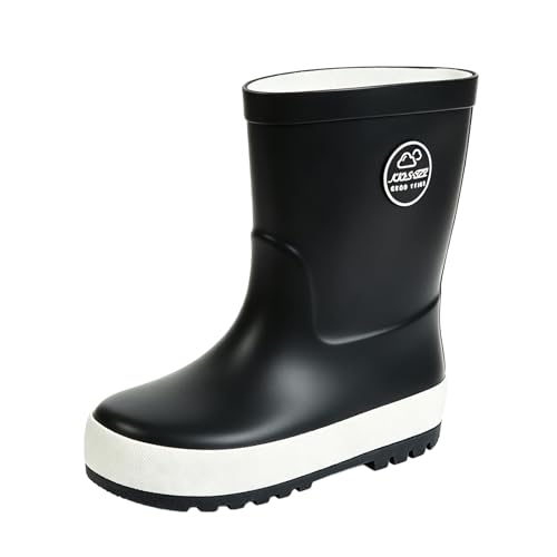 YAAMOO Kinder Gummistiefel für Mädchen & Jungen Kurze Regenstiefel Kinder Leichte Gummistiefel Kinder für Kindergarten & Garten Schwarz-Weiß 29/30