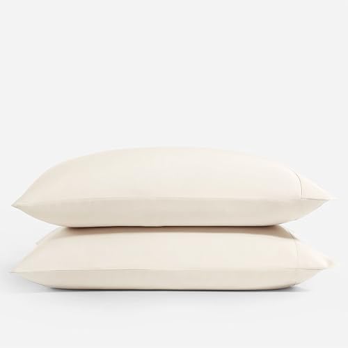 THREAD SPREAD 80% Cotton, 20% Viscose Derived from Bamboo Pillow Cases Standard Set of 2 - Pillowcase Pair for Standard/Queen Pillows, Soft, Breathable, Organic - Ivory