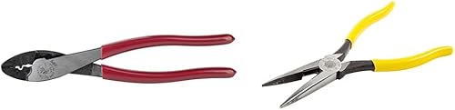 Klein Tools Paquete de herramientas de crimpado y corte Alicates de punta de aguja, cortadores laterales de nariz larga, alicates de cocodrilo
