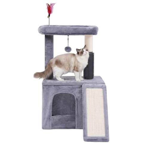Rascador con cepillo y juguetes interactivos para gatos miniatura 1