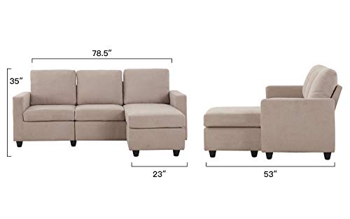 Honbay L Shaped Couch With Linen Fabric,Convertible, Reversible Sectional Sofa For Small Space, Dark Beige #TOP1