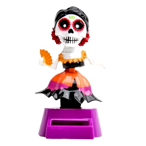 Sghtil Cabeza de cráneo para tablero de instrumentos | Decoración con energía solar con cabeza oscilante - Divertida figura de escritorio automática decoración para la familia, amigos, adultos colegas