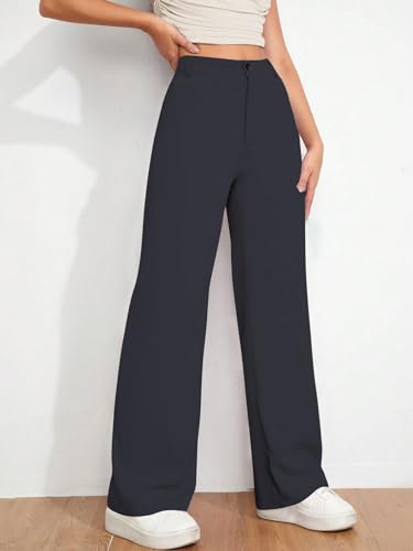 Image of Toochki Trousers for Woman Pants Women's Formal Office Korean | Black Track Pant | Straight | Cotton Spandex Stretchable Trouser | High-Waisted Bottom Wear