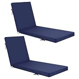 Fabuday Chaise Lounge Chair Cushions for Outdoor Furniture - 72 x 21 x 3 Inch Waterproof Patio Pool Sunbrella Lounger Pads Replacement with Removable Cover, Navy, Set of 2