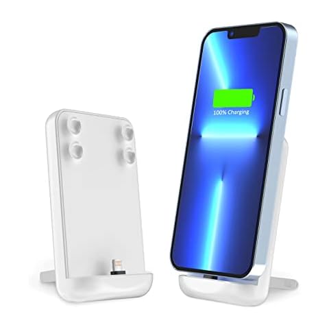 Gladgogo Akku Hülle, [10000 mAh] Zusatzakku Ladehülle Handyhülle für iPhone, Battery Case Akkuhülle Mit klappbarem Ständer - Weiß Cover
