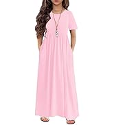 Arshiner Girls Maxi Dress Long/Short Sleeve Casual Holiday Dress with Pockets for 5-13 Years