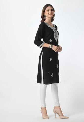 Image of LIBOZA Kurta for Women - Lakhnowi Chikankari Embroidered Ladies Kurti, Stylish Girls Top, Ethnic Full Kurtas, Straight Design Kurtis for Woman
