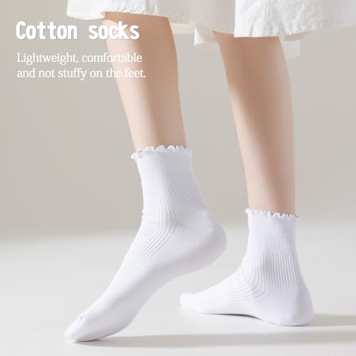 SRYL 3 Pairs Women's Ruffle Socks, Cute Casual Ankle Socks Breathable Cotton Soft Frilly Lettuce Socks3