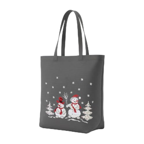 Delindo Lifestyle DIY Kreuzstich Stickpackung, Weihnachts-Schneemann Einkaufstasche, grau, 44x37 cm, vorgedruckter Stoff mit Stickgarn