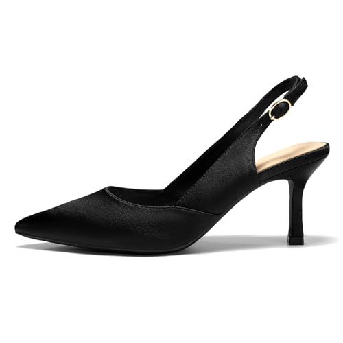 Image of Womens Slingback Kitten Heels Closed Pointed Toe Pumps Dress Shoes