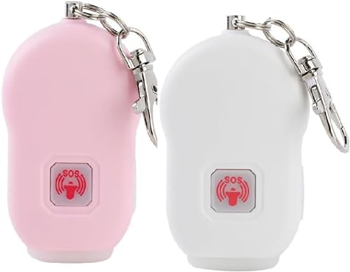 2024 130db self defense Emergency sos safety personal rechargeable 2 pack alarm keychain for kids women elderly with led light(white,pink)