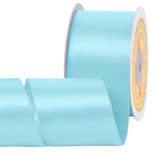 Image of Double Face Blue Topaz Satin Ribbon 2 Inch x 25 Yards Polyester Ribbon for Gift Wrapping Easter Weddings Party Decorations Hair Bows Invitations