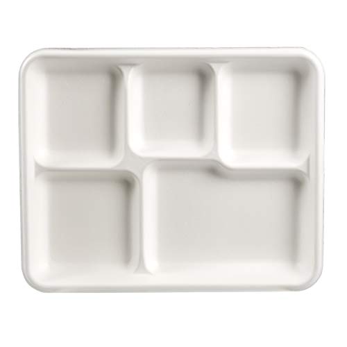 Stalkmarket 100% Compostable Sugar Cane Fiber Heavy Duty Plate, 5-Compartment American Tray, 500-Count Case