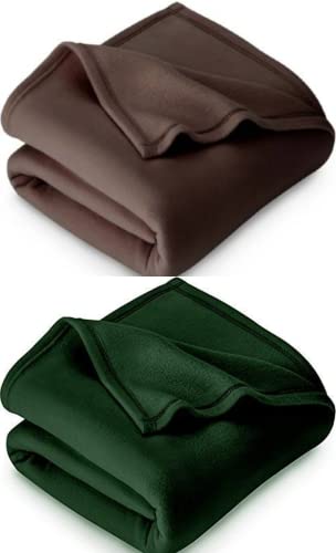Image of Combo Pack of 2 Single Bed Solid Polar Ac Blanket Size - 60 * 90 inch, Color-Brown&Green