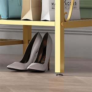 Miniatura 8 de TIEOU Percheros de ropa modernos dorados independientes, perchero de ropa dorado con estantes para boutiques, perchero resistente para colgar ropa,