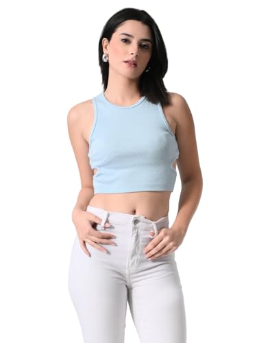 Image of Women's Cotton Ribbed Crop Top | Sleeveless Slim Fit Tank | Summer Wear