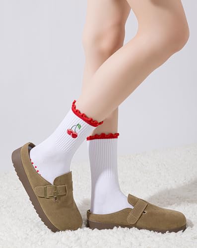 Image of Yawlsow Cute Pilates Grip Socks for Women Ruffle Frilly Yoga Socks Non Slip Cotton Crew Grippy Sock for Barre Workout