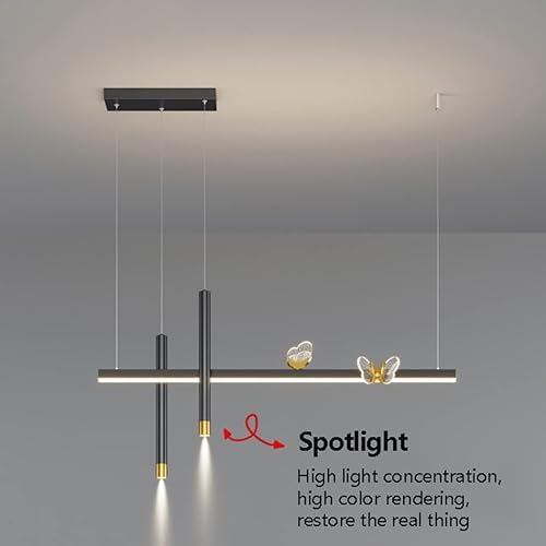 Lustre linéaire à LED intensité variable avec spot noir doré réglable