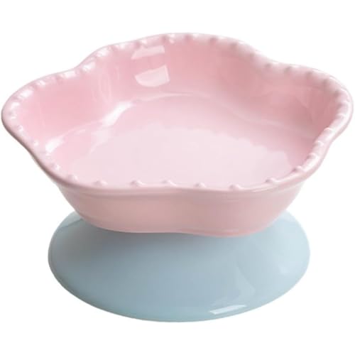 Diggly 陶器製 猫用フードボウル 花柄 給水器 高さのある台 脚付き 大きめ直径 (L,ピクチャーカラー-1)