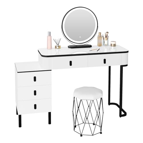 WOLTU Coiffeuse avec Miroir LED et Tabouret Rembourré, 3 Modes de Lumière, Table de Maquillage...
