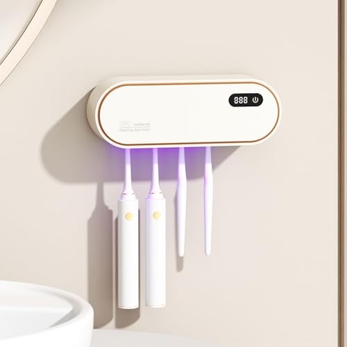 mumisuto Porta Cepillo de Dientes con Esterilizador UV, Dispensador Pasta de Dientescon Función de Secado y Temporizador, Soporte Cepillo de Dientes con 4 Ranuras, USB Recargable 1800mAh (Blanco)