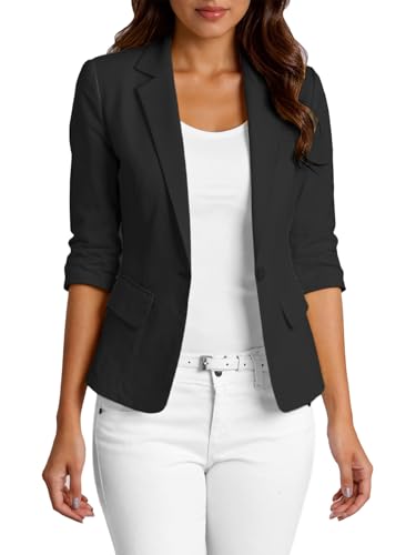 Linen Jackets for Women Cotton Black Blazer 2025 Summer Lightweight Light 3/4 Sleeve Blazer Petite Womens Fashion Dressy Work Professional Short Sleeve Jacket Blazers Suit