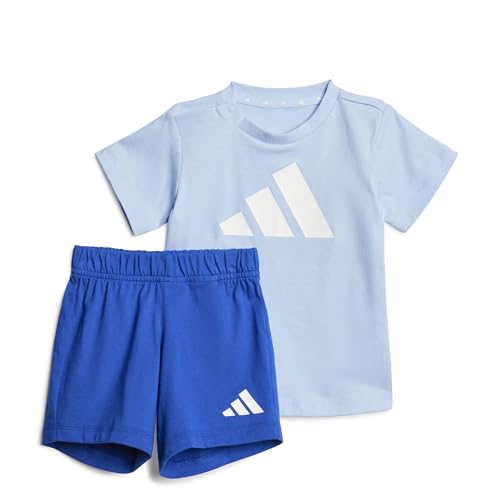 adidas Unisex - Bimbi 0-24 ESSENTIALS BIG LOGO T-SHIRT SET, glow blue/white, 9-12 Months