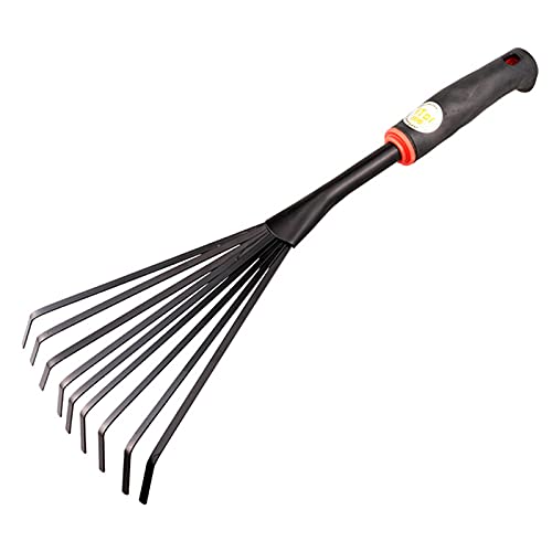 Rastrillo JJSCHMRC Mini rastrillo de jardín de 16 pulgadas, 9 raíces, ligero, de acero fundido, con mango ergonómico, herramienta de...