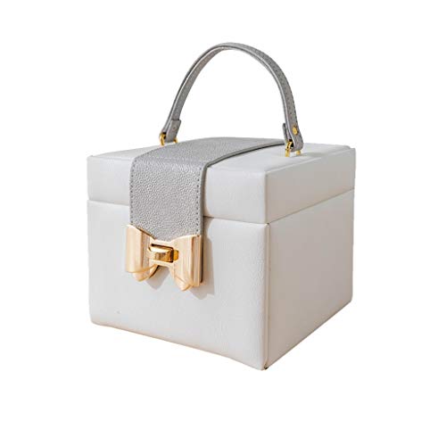 Joyero de viaje joyero de 3 capas con lazo, organizador de joyas portátil, estuche de viaje de piel sintética para mujer, soporte para anillos de almacenamiento (color: blanco) (blanco)