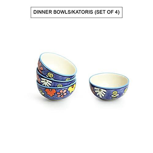 Image of ExclusiveLane 'The Bee Collective' Handpainted Ceramic Plates for Dinner Set Ceramic Dinner Plate with Katoris (8 Pieces, Serving for 4, Dishwasher & Microwave Safe) - Ceramic Bowl Dinnerware Set