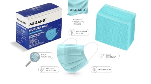 Image of ASGARD Nonwoven Fabric Disposable Multilayer Protective Mask (Blue, Pack of 50) for Unisex