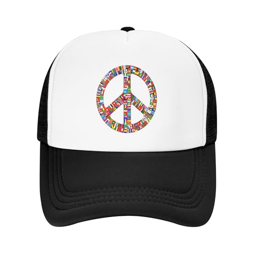 World Flag Peace Sign Lightweight Mesh Baseball Hat Fishing Sun Cap Outdoor Casual Cap2