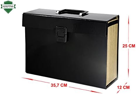 ADEPTNA Highly Durable 18 Pocket Expanding Box File Organiser A4 Paper Folder Case - Perfect for Home School Office Use (Black)