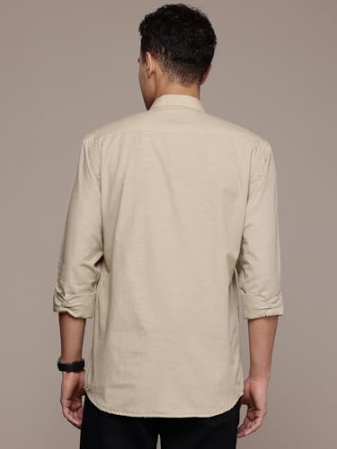Image of Men's Cotton Linen Solid Shirt | Slim Fit Full Sleeve Casual Shirt | Lightweight | Breaethable | Stylish