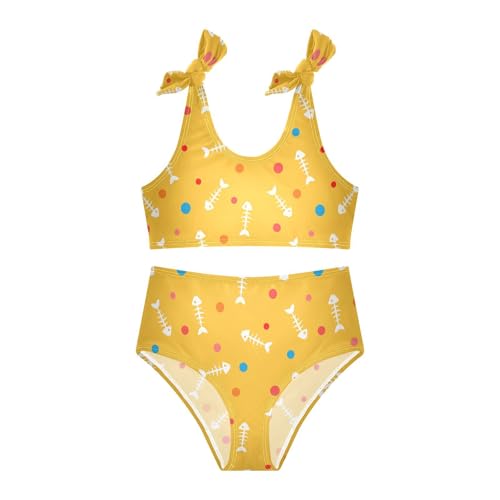 Toddler Girls Bikini Set Fish Bones Colored Spots Swimsuits Kid Bowknot Swimwear 2 Piece Bathing Suit 3-12T3