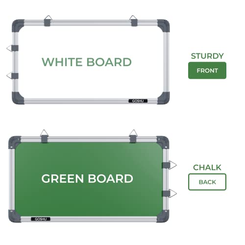 Image of GOSHU Non Magnetic 1 feet x2 feet Double Sided White Board and Chalk Board Both Side Writing Boards, One Side White & Reverse Side Green Surface (1x2 feet with Whiteboard Marker & Duster)