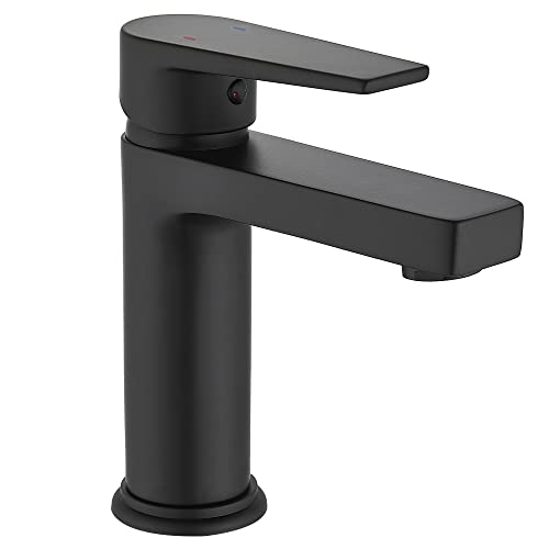 Gricol Grifo Lavabo de Baño Grifería para Bañera con Mango de Latón Grifo Ducha Cuadrado Mezclador de Lavabo Frío y Caliente con Palanca Simple Cromo Negro