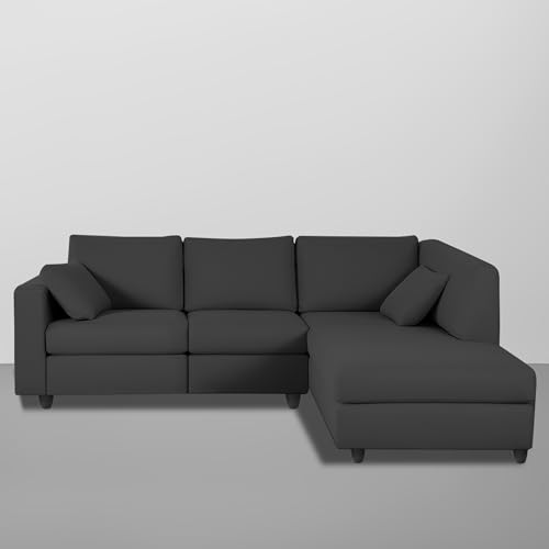Image of Florian RHS 4 Seater L Shape Sofa Set for Living Room (Black Fabric) Premium Fabric Sofa