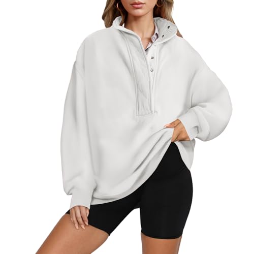 Oversized Sweatshirt for Women Casual Long Sleeve Button Henley Neck Pullover Tops Teen Girls Fashion Outfits Clothes3
