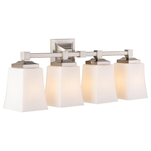 Brighton 4 Light Bathroom Vanity Fixture Brushed Nickel w/Frosted Glass Linea di Liara LL-WL240-4-BN