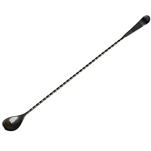 Cocktail torsadée Cuillère à mélanger avec racloir 30 cm - en acier inoxydable Cuillère à mélanger pour Professional Résiste aux chocs Noir Cover