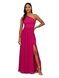 Adrianna Papell Women's One Shoulder Chiffon Gown Special Occasion Dress, Bright Magenta, 16 UK