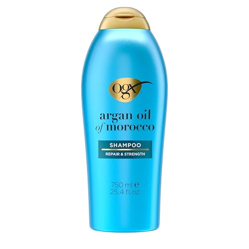 OGX Renewing + Argan Oil of Morocco Shampoo, Damage Repair Shampoo & Argan Oil to Help Strengthen & Repair Dry, Damaged Hair, Paraben-Free, Sulfate-Free Surfactants, 25.4 fl. oz