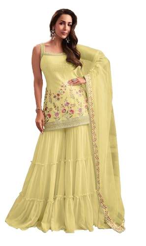 Shriva Fashion indian ready to wear salwar kameez Eid Festival wedding party plus size Sharara suit party for women (2800) (Yellow, 44)