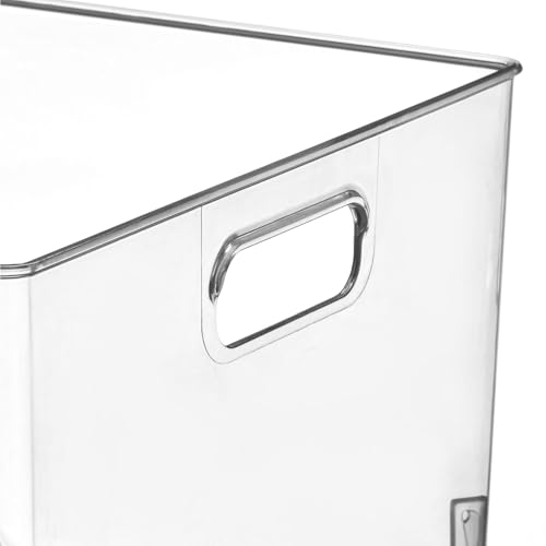 mDesign Large Modern Stackable Plastic Storage Organizer Bin Basket with Handles for Bathroom Vanity Organization - Shelf, Cubby, Cabinet, or Closet Organizing Decor, Ligne Collection - Clear