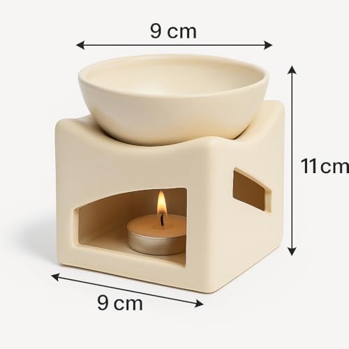 Pure Source India Ceramic Clay Candle Operated Aroma Burner Oil Diffuser, Extra Large Bowl, with 1 Tealight, 4.25 Inch, (Ivory White)